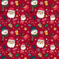 Hand Draw Christmas Seamless Pattern with Santa Claus Head, Snowman and Decorative Elements. Merry Christmas print for wrapping paper, textile, postcards vector