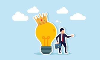 A businessman stands next to a crown light, illustration of a business's expertise in creating and proposing new ideas and innovations vector