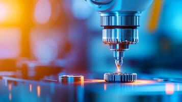 Close-up of a high-tech robotic arm precisely assembling metallic components on an industrial production line photo
