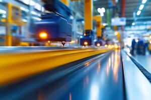 A dynamic image of an automated manufacturing production line in motion photo