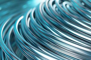 Close-up of smooth, coiled steel wire in cool metallic tones, reflecting soft light photo