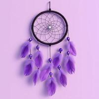 Dreamcatcher adorned with intricate patterns in deep purple and lavender hues against a calming gradient background photo