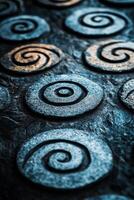 Intricate ancient patterns carved into stone symbolizing ancestral wisdom and culture photo