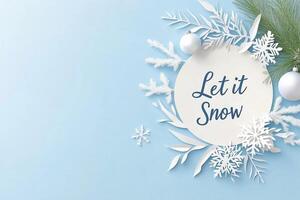 Elegant holiday sign featuring Let it Snow with festive decorations on a light background for winter celebrations photo