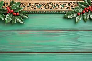 Elegant Christmas backdrop featuring intricate golden borders and holly leaves perfect for holiday promotions photo