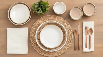 Elegant fall-inspired table setting with warm tones and rustic details for a cozy dining experience photo