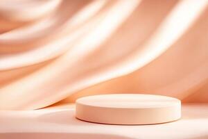 Minimalist pink podium mockup with soft curved backdrop for design presentations and displays photo