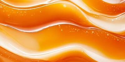 Close-up of flowing caramel with rich texture and warm lighting creating a luxurious feel photo