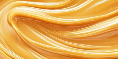 Close-up of silky caramel featuring a flowing texture with rich warm tones in soft golden light photo