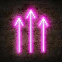 Neon pink arrows pointing upward in various directions on a dark gradient background with a futuristic glow effect photo