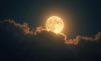 Full moon glowing cloudy night sky ethereal atmospheric photo