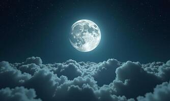 Full moon above clouds night sky starry background photo
