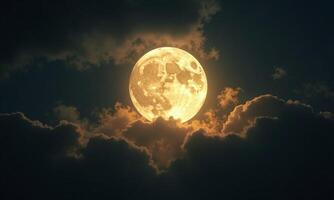 Full moon glowing cloudy night sky ethereal atmospheric photo