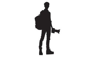 A silhouette of a man with a backpack vector