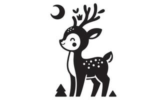 A black and white deer with a moon on it vector