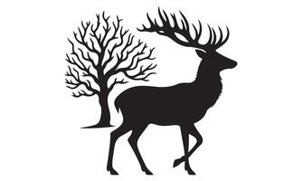 Silhouette of a deer with a tree in the background vector