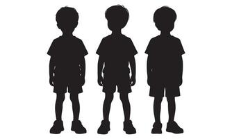 Three children standing in front of a white background vector
