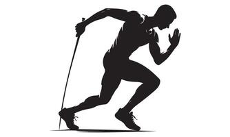 A silhouette of a man running with a pole vector