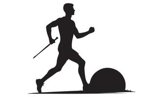 Silhouette of a man running with a ball and stick vector