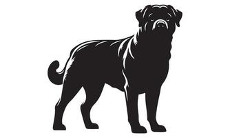 Black and white silhouette of a dog standing on a white background vector