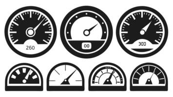 Speedometer icons collection. speedometer, measuring, meter, pressure, speed, optimization, dashboard, performance, efficiency, management. vector