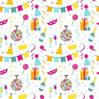 Seamless pattern with party decoration elements in cartoon flat style on white background. vector