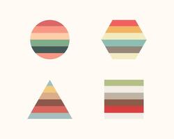 Geometric vintage color shapes, square, circle, triangle, hexagon. Basic geometric icon shapes design vector