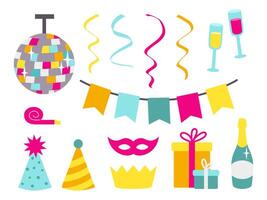 Set of party decoration elements in cartoon flat style isolated on white. vector