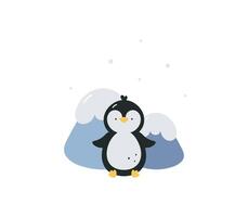 Print with cute penguin. Winter design. Cartoon flat illustration on white background. For card, posters, stickers, banners, printing on the pack, printing on clothes, fabric, wallpaper vector
