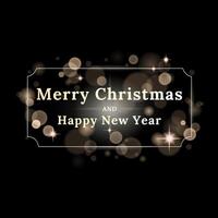 Merry Christmas and Happy New Year Abstract shiny gold vintage frame design with sparkling and golden bokeh light, black background.Luxury Xmas templates party banner.Festive composition. vector