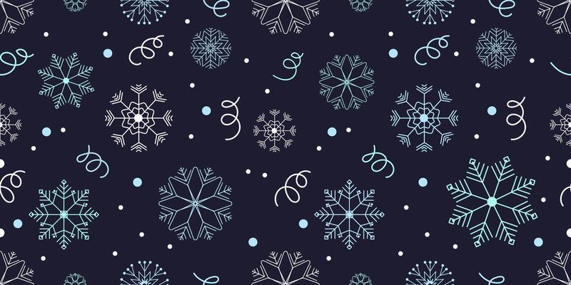 Snowflakes festive pattern.Winter seamless pattern background with snowflakes on blue background for wrapping paper, print, textile, wallpaper design. Christmas background . illustration