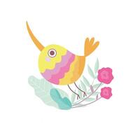 Cute Colorful Bird with Long Beak Sitting on Branch of Tree, Symbol of Spring Illustration vector