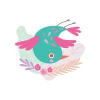 Cute Colorful Nesting Bird, Symbol of Spring, Bird Sitting in Nest Upside Down Illustration vector