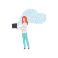 Female Programmer Character Coding on Laptop Computer Illustration vector