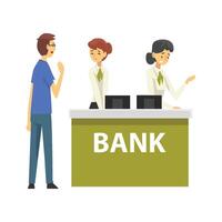 Male Client Consulting at Manager, Female Bank Workers Providing Services to Customers, Reception Service Meeting Clients Illustration vector