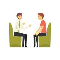 Man Talking to Manager at Bank Office, Bank Worker Providing Services to Customer Illustration vector