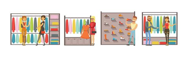People Character Shopping at Store Make Purchase Set vector