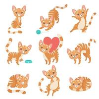 Cute Funny Red Cat Character in Various Poses and Situations Set Illustration vector