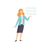 Young Woman Character Standing Lost in Thought of Binary Code Illustration vector