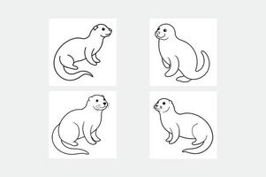 Four different pictures of otters on a white background vector