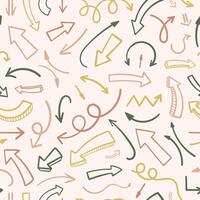 Hand drawn colorful arrows seamless pattern. Different types of arrows on pastel pink background vector