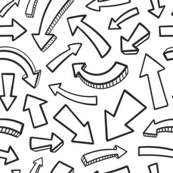 Hand drawn bold arrows seamless pattern. Different types of bold arrows on white background vector