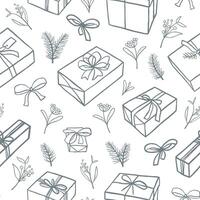 Christmas gift boxes and decorative elements seamless pattern. Simple design for greeting cards, invitations, posters, wrapping paper, textile, cover vector