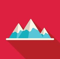 Snowy mountains with long shadow on red background vector