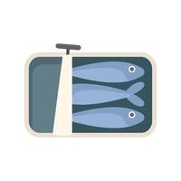 Open rectangular tin can full of sardines preserved in oil with a ring pull vector