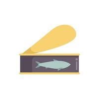 Open tin can of sardines preserved in oil flat icon vector