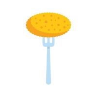 Fork holding breaded chicken nugget, cutlet or schnitzel vector