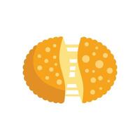 Round cookie breaking in half with filling oozing out vector
