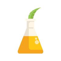 Laboratory flask containing yellow liquid with leaf growing out of top vector