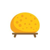 Big round block of yellow cheese on wooden tray side view vector